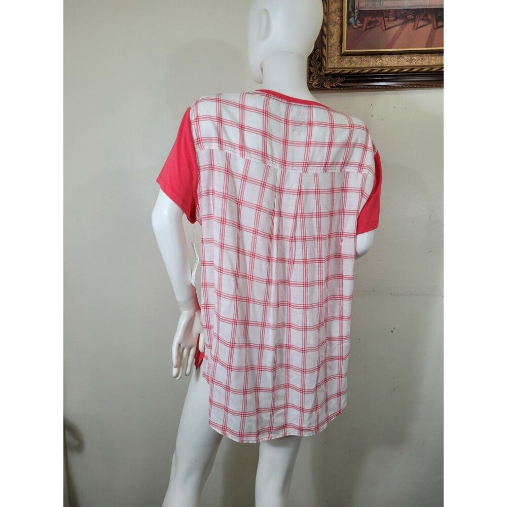 Westbound Top Women's Size 1X Plus Pink White Plaid Crewneck Short Sleeve (37) - Picture 4 of 9